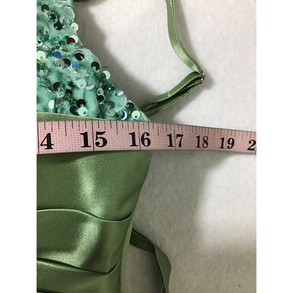 FORMAL PARTY SZ 2 XS Green Sage Sequin Sweetheart Neck Maxi Dress NEW B63 - Picture 6 of 8